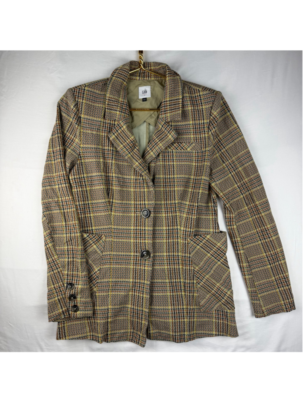 Cabi Preppy Plaid Knit Blazer Brown Career Jacket Size 6 Fall Preppy Pastimes